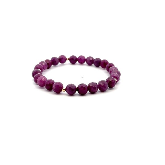Natural Ruby Gemstones Micro Faceted Stretch Bracelet 18k Tiny Beads July Births - Picture 3 of 5